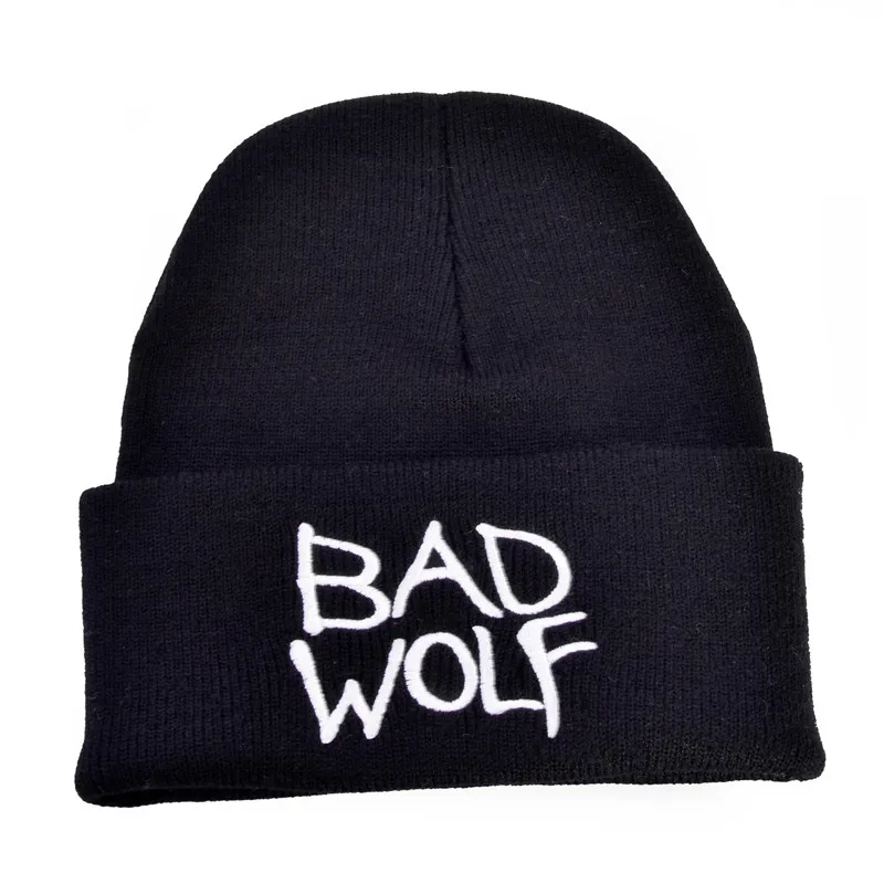 Зимние унисекс Bad wolf с вышивкой в виде букв, модные теплые шерстяные вязаные наушники, шапочки, шапки для мужчин и женщин