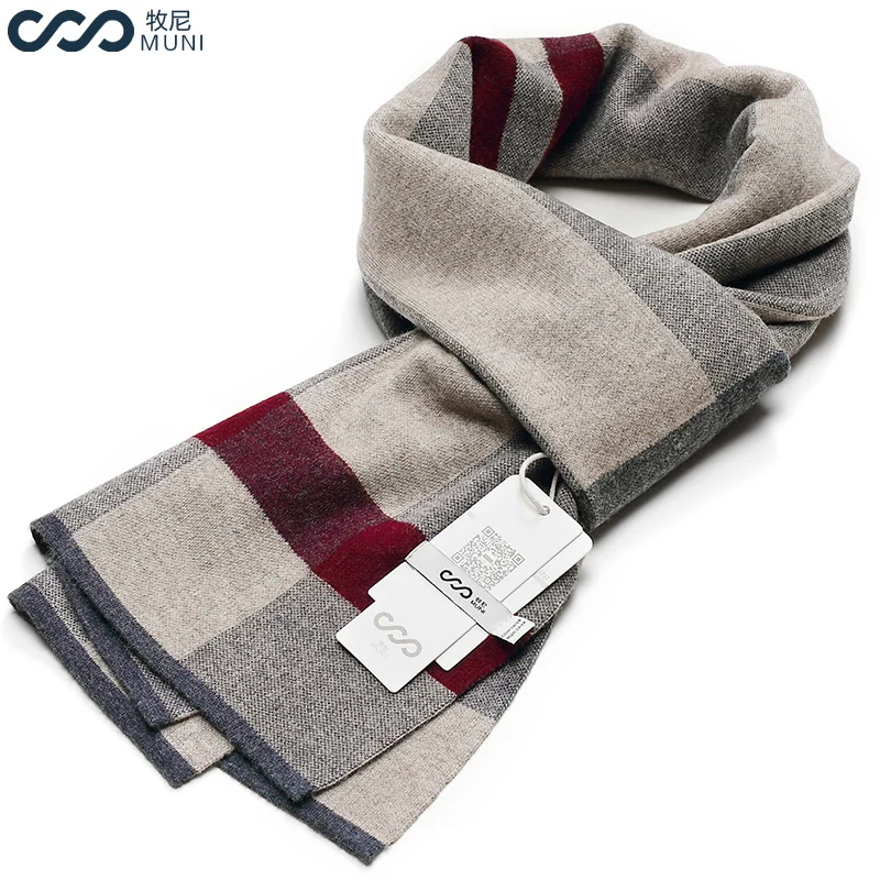 MUNI Wool Scarf Men Fashion Winter Striped Business Luxury Brand High Quality Warm Patchwork Scarves Gift | Аксессуары для одежды