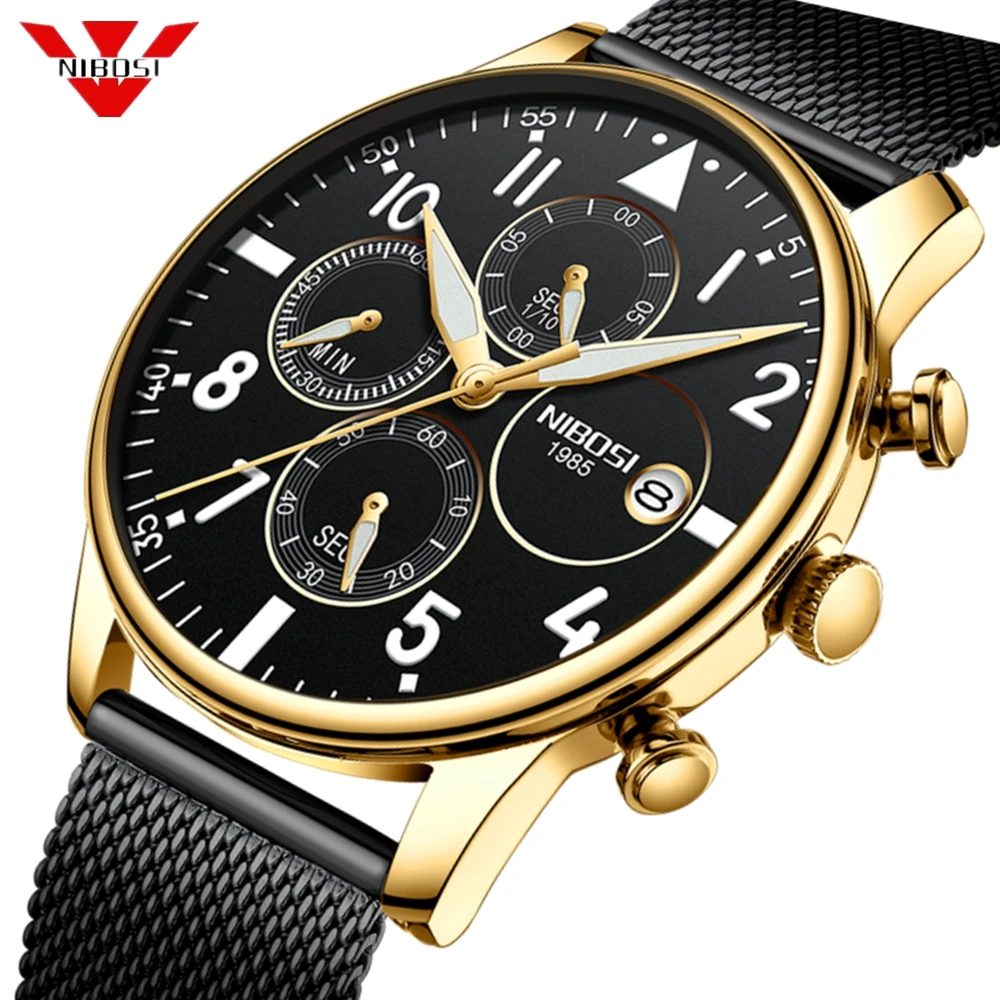 Мужские наручные часы NIBOSI повседневные водонепроницаемые кварцевые в стиле