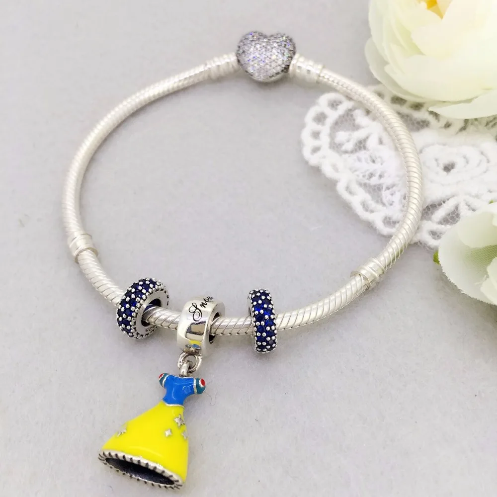 Dress With Yellow and Blue Enamel Dangle 100% 925 Sterling Silver Charm Beads Fit European Charms Bracelet Y | Украшения и