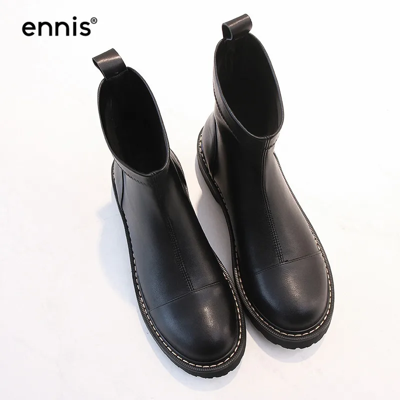 ENNIS/ г.; Модные женские растягивающиеся ботинки; черные ботильоны на платформе; женские осенние ботинки; Повседневная обувь без застежки с круглым носком в Корейском стиле; A940