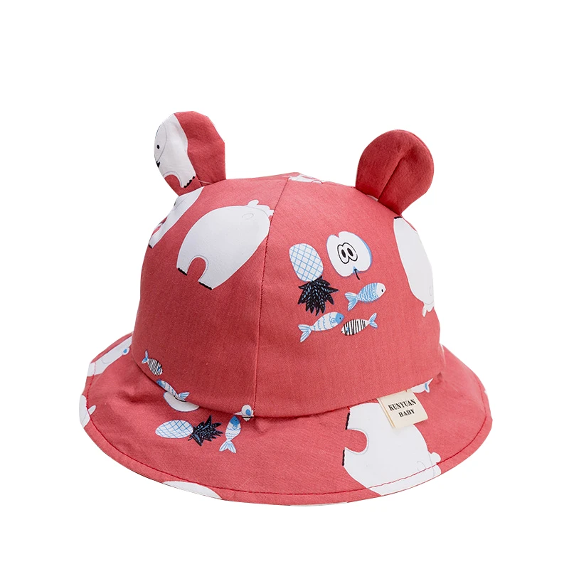 

New Spring Autumn Baby Hat Soft Cotton Cute Cartoon Bucket With Ears Children Cap Kids Hats Toddler Infant Baby accessories 1PC