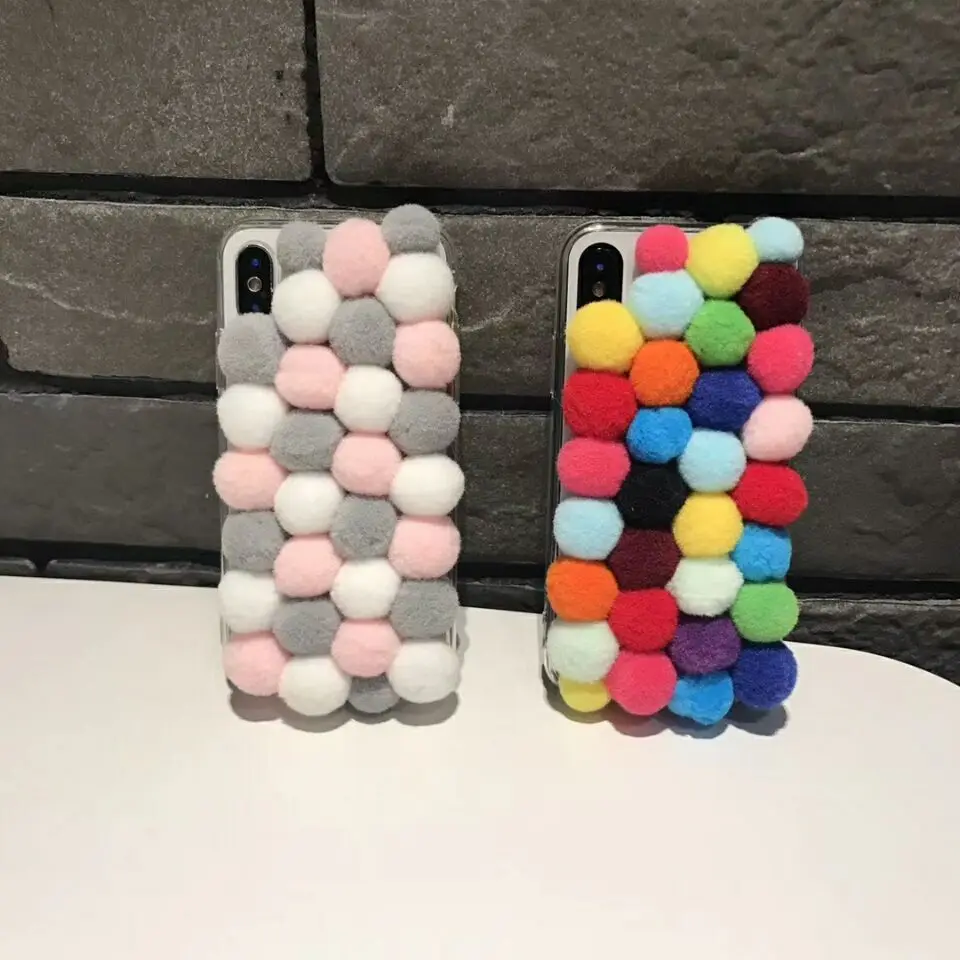 Чехол для телефона с маленькими шариками Iphone 6 7 8 x plus милый мягкий пушистый 3D