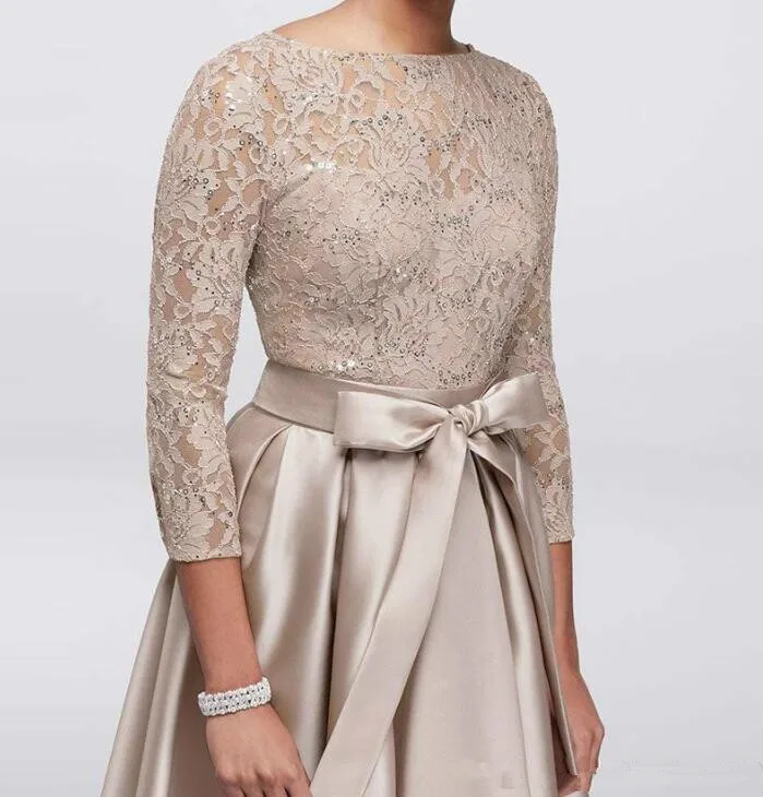 Beautiful High Low Lace Evening Dresses 2019 3/4 Long Sleeve Satin Vestidos De Festa Prom Mother Of The Bride Formal Dress | Свадьбы и