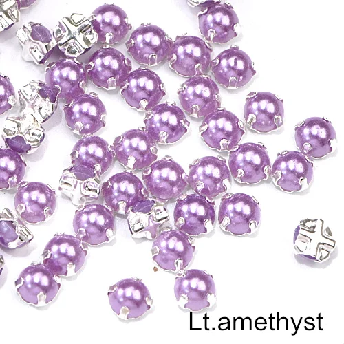 Lt.amethyst 5 мм, 100 шт, стразы для шитья с жемчугом, пришивные стразы с серебряной застежкой, полукруглые жемчужины для самостоятельного изготовления свадебного платья B1238 - Цвет: Lt.amethyst