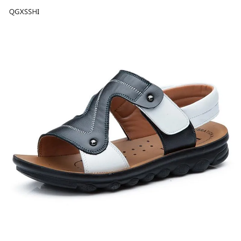 

QGXSSHI 2017 Summer New Genuine Leather Children Shoes Sandals Boys Cow Leather Beach Shoes Fashion Sport Sandal EU 26~39