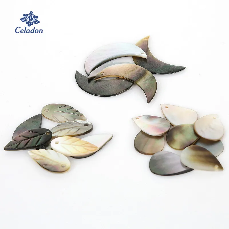 6 шт. подвески в виде капель воды листвы из натурального жемчуга для мам черное