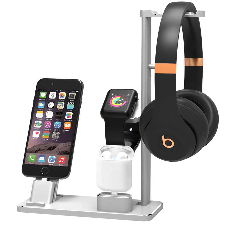 4 в 1 сплав Подставка для зарядки Apple Watch для AirPods Беспроводное зарядное устройство для наушников станция для iPhone X/8 plus вешалка для наушников