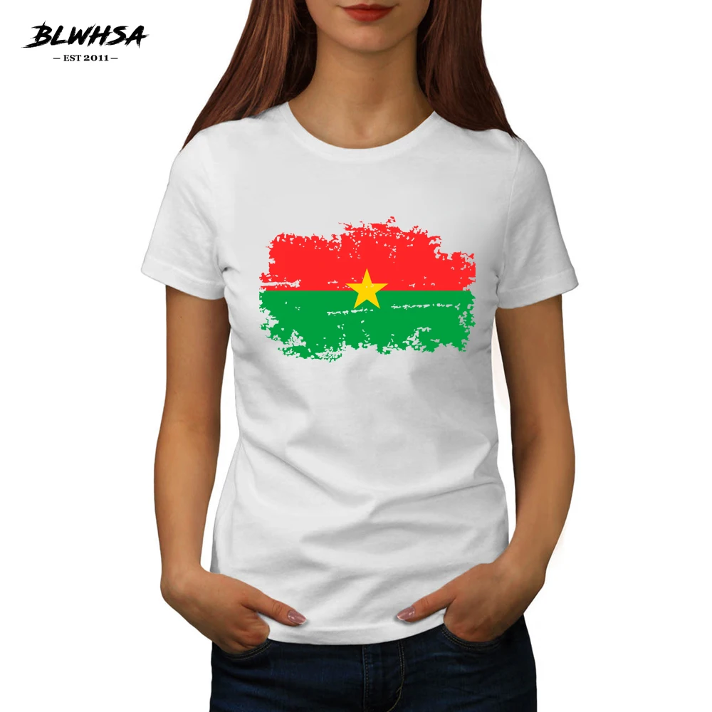 

BLWHSA Burkina Faso Flag Printed T shirt Women Casual High Quality Funny T-shirts Hip Hop Burkina Faso National Flag Female Tees