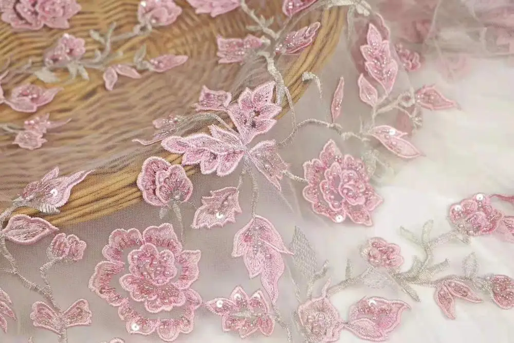 Высококачественное розовое французское Сетчатое кружево ручной работы