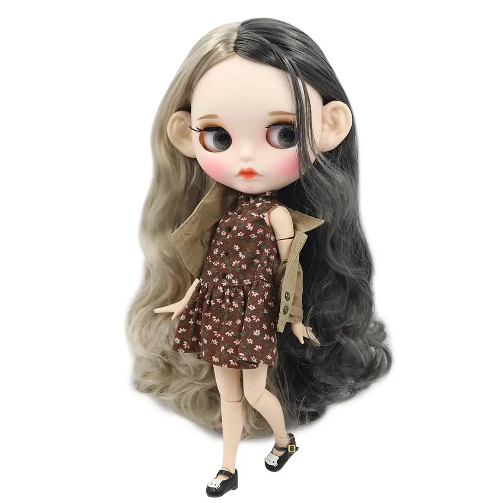 Ледяная фабрика blyth кукла 1/6 bjd белая кожа сустава тела серые и серебряные волосы, новое матовое лицо резные губы 30 см BL8800/9016