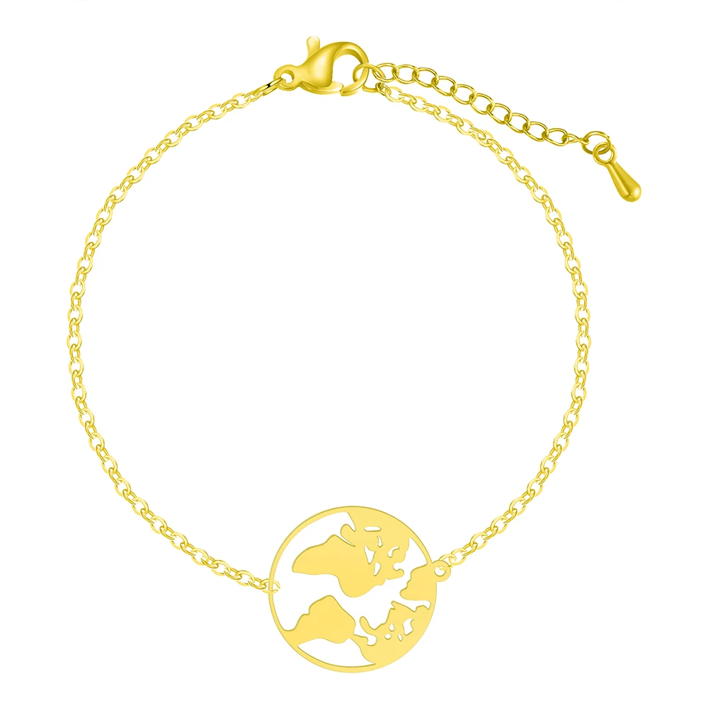 Модные браслеты Kinitial с картой мира для женщин очаровательные на запястье Круглый