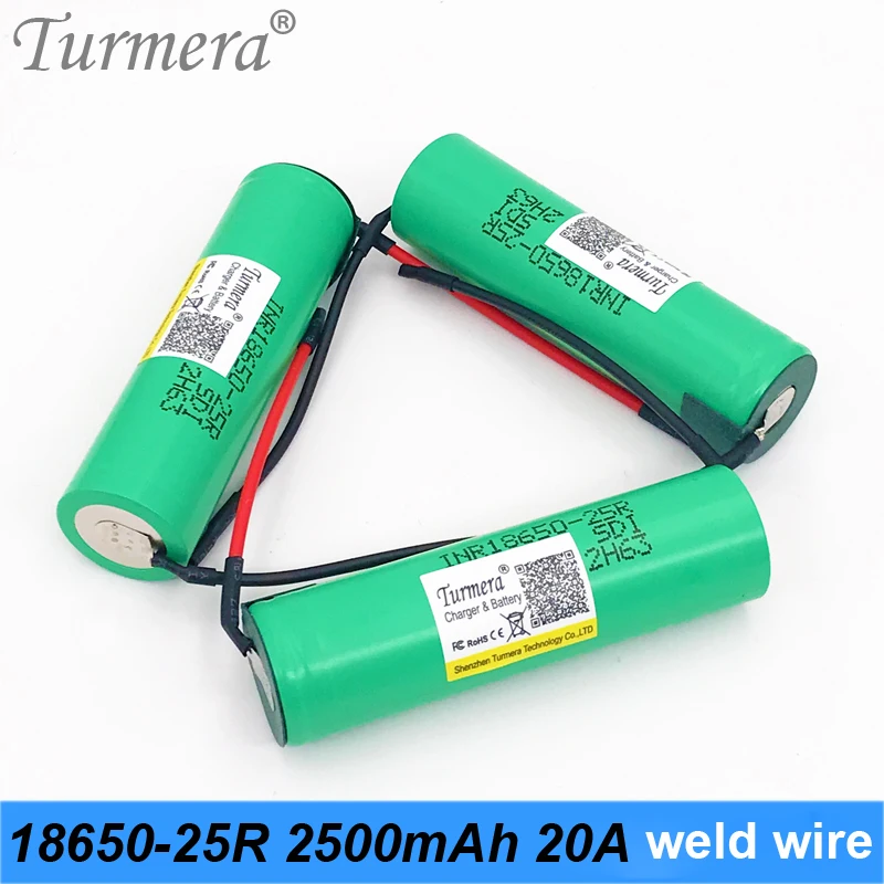 Turmera 18650 25R + diy сварочный провод 2500 мАч перезаряжаемая батарея 20A для шуруповерта
