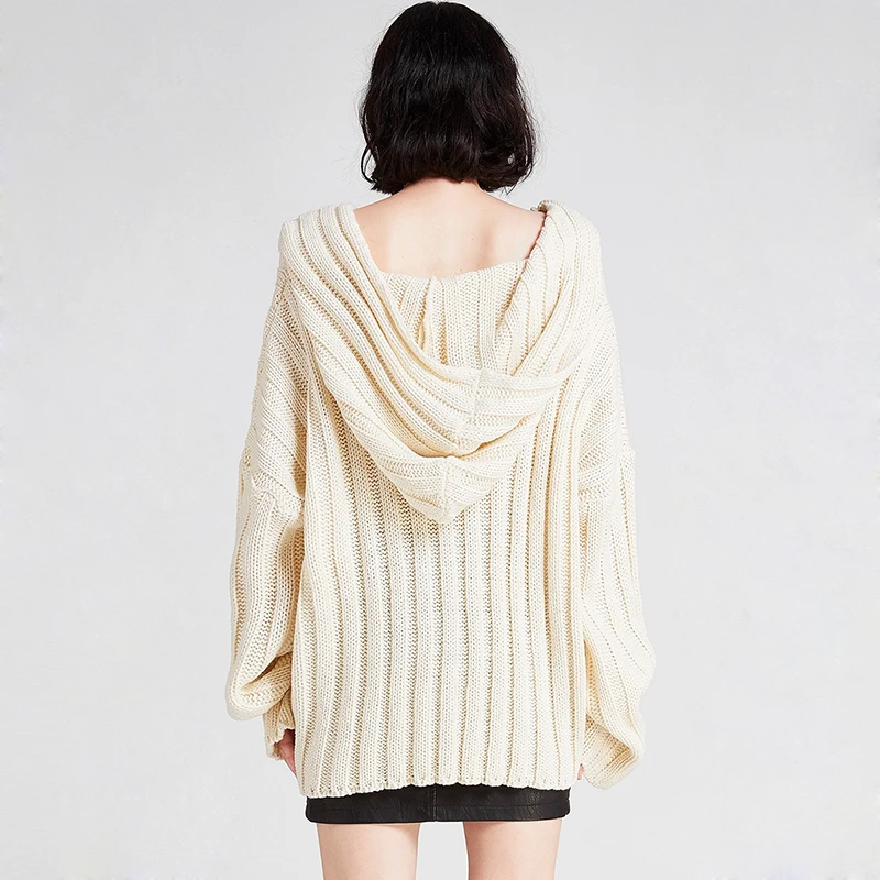 MY MAYAASOS Beige Hooded Sweaters Women Dropped Shoulder Full Sleeve Knitted Female Tops Loose Casual Lady Pullovers | Женская одежда