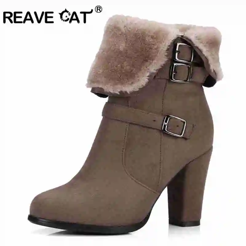 

Женские плюшевые ботинки REAVE CAT, Теплые ботильоны для женщин, зимние ботинки на молнии, большие размеры, tenis feminino chaussures femme, B115