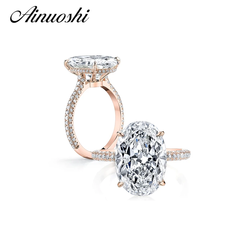 AINUOSHI роскошное 925 пробы Серебряное кольцо розовое золото цвет 5 карат большой овальной огранки SONA кольцо для женщин Свадьба Помолвка юбилей