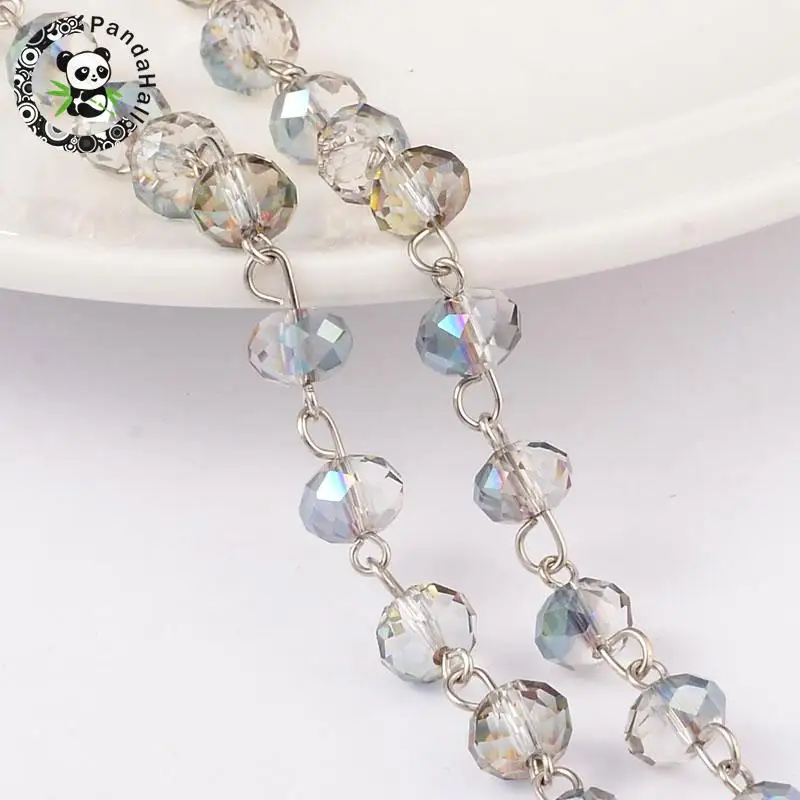 

faceted abacus handmade electroplate glass beads chains, with Metal plated brass findings, mixed color, 39.3"; about 79pcs/m