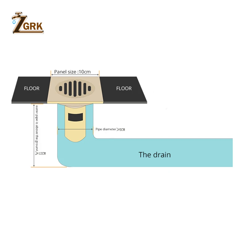 zgrk floor drains square 10cm shower drain brass floor drain trap waste grate with hair strainer bathroom shower accessories free global shipping
