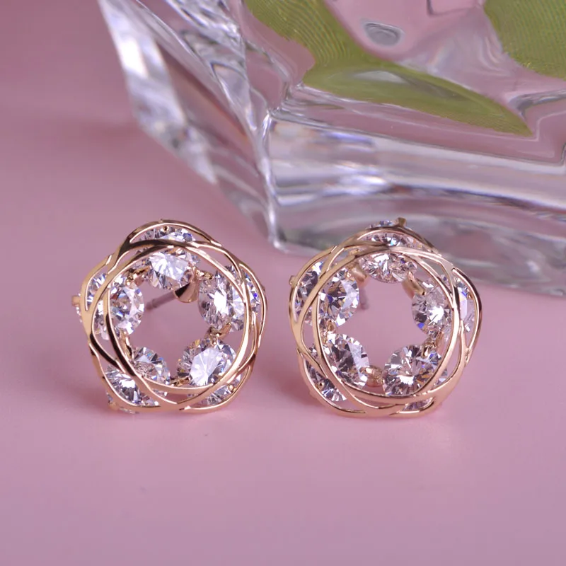 Gold Color MECHOSEN, серьги-гвоздики в форме цветка для женщин, чистый кубический цирконий, золотой цвет, латунь, свадебные серьги Brinco pendientes Femme pusheen groot - Окраска металла: Gold Color