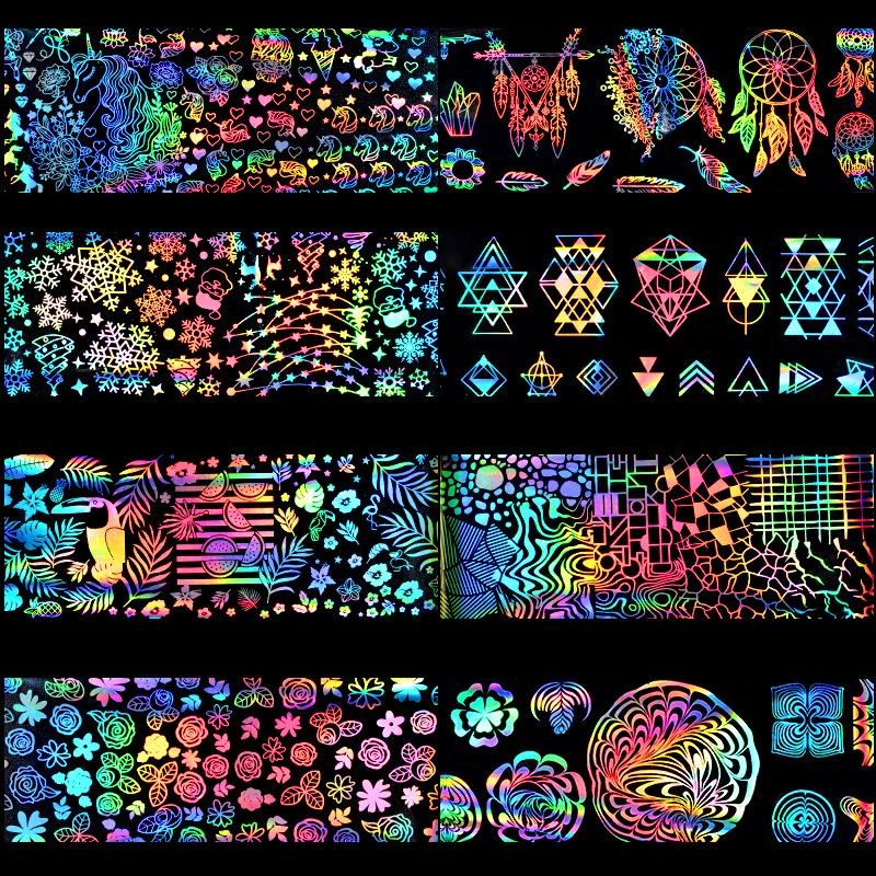 8 листов/Набор ногтей лазерные прозрачные наклейки Винил для 3D изображение