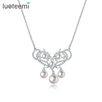 luoteemi wholesale women fashion quality korea design valentine white pearl jewelry vintage bridal wedding heart pedant necklace