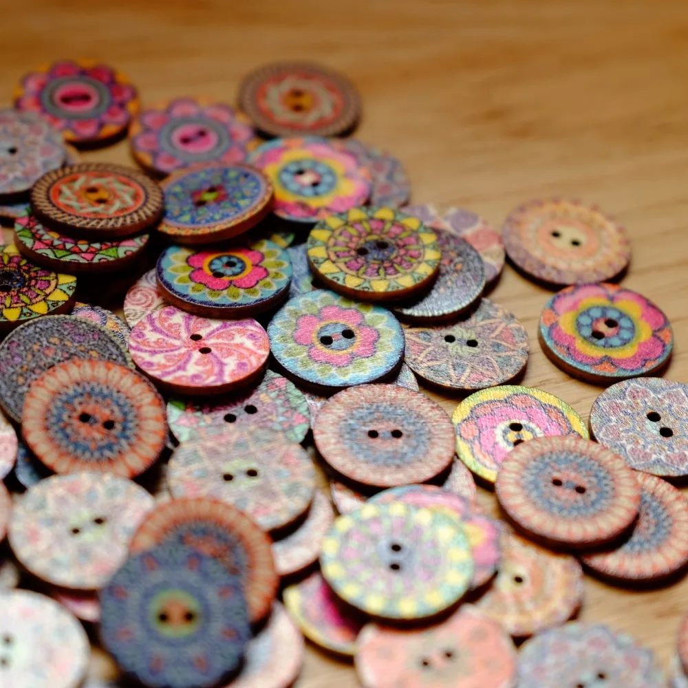 Разнообразные круглые деревянные пуговицы mo с двумя отверстиями для шитья набор