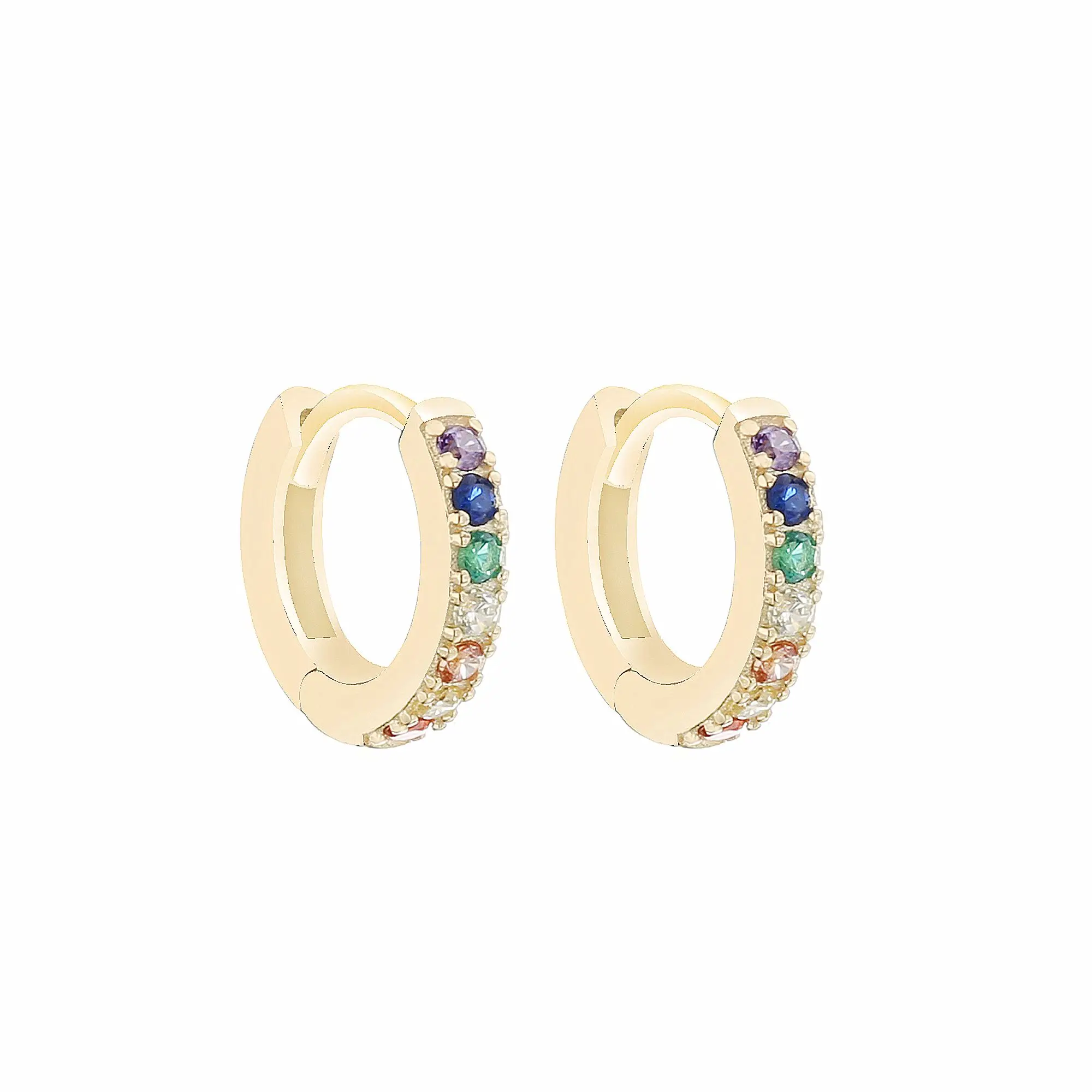 gold rainbow CZ Moonmory реальные 925 пробы серебра Huggie серьги в виде колец, с камнями серьги-кольца с камнями для Европейский Для женщин вечерние ювелирные изделия - Окраска металла: gold rainbow CZ