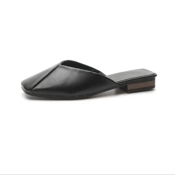Women's Slippers Flat-bottomed Sandals Outside Wearing Baotou Low-Headed Square Shoes A186 | Обувь