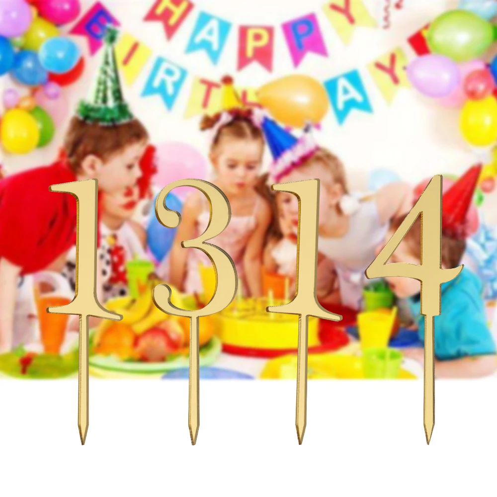 6 шт./компл. новые золотые цифры 0 1 2 3 4 5 7 8 9 акриловые украшения для торта на день