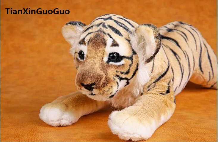 

large 60cm lovely prone tiger plush toy simulation yellow tiger soft doll birthday gift s0011