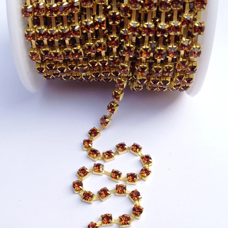 10 ярдов/рулон с украшением в виде кристаллов Rhinestnes цепи Кофе Цвет SS6 для SS38