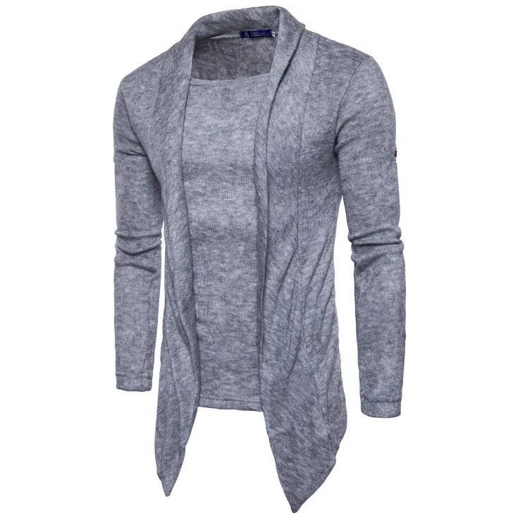 

Europe and America Fake 2 pieces Knitwear New Personality Solid Color Knitted Pullovers Men Fashion Sweaters Male US Size S-XXL