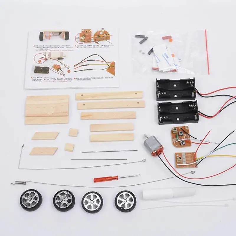 Kids DIY Wooden RC Car Model Adult Wood Remote Control Toy Set Kids Physics Science Experiment Assembled Car Educational Toys