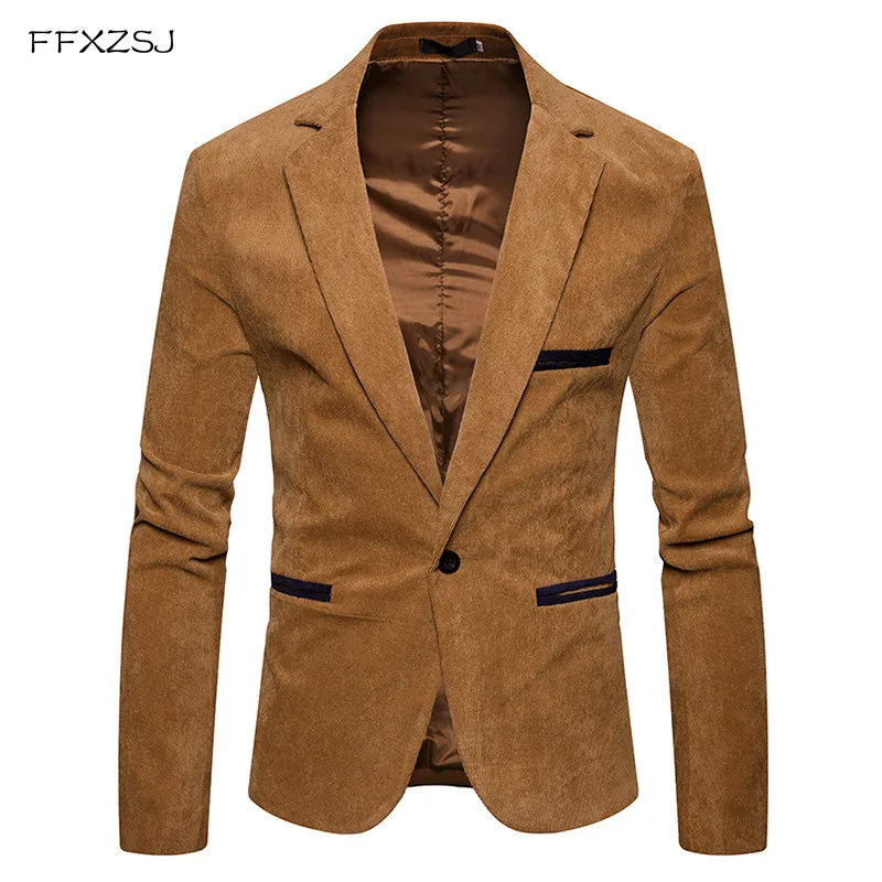 Мужской вельветовый костюм с отложным воротником повседневный из шерстяной