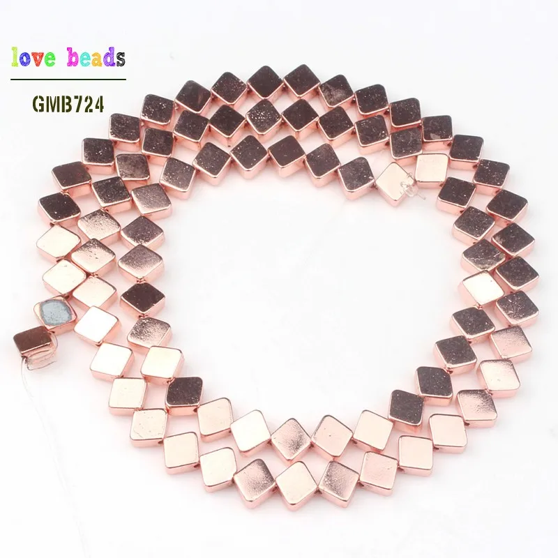 Натуральный камень розовое золото серебристый гематит геометрические ромб