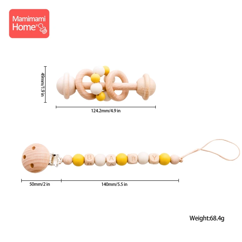 Ginger yellow Mamihome 2 шт. детский деревянный прорезыватель погремушка пустышка зажим цепочка Bpa бесплатно бук грызунов силиконовые бусины персонализированные имя зажим для пустышки - Цвет: Ginger yellow