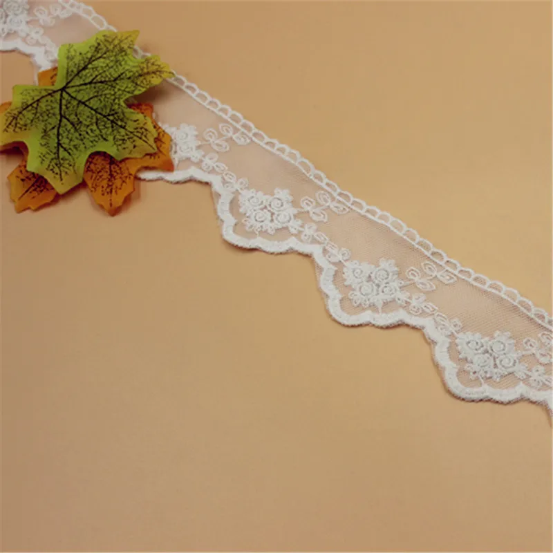 

10 yard 4.5cm 1.77" wide ivory beige gauze mesh tulle cotton embroidered tapes lace trim ribbon fabric 1029441QL4K593