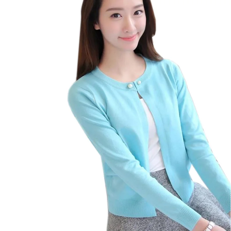 

2017 Women's sweaters spring Autumn winter Full sleeve Slim Pocket Knitted Cardigan Ladies Plus Size female Sweater coats AS49