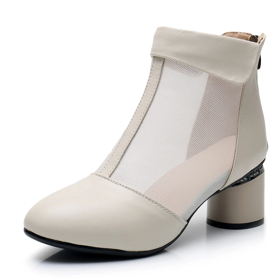 

GKTINOO Fashion Sandals Mesh Genuine Leather Shoes Woman High Heel Sandals 2019 New Breathable Cool Boots Summer Women Sandals