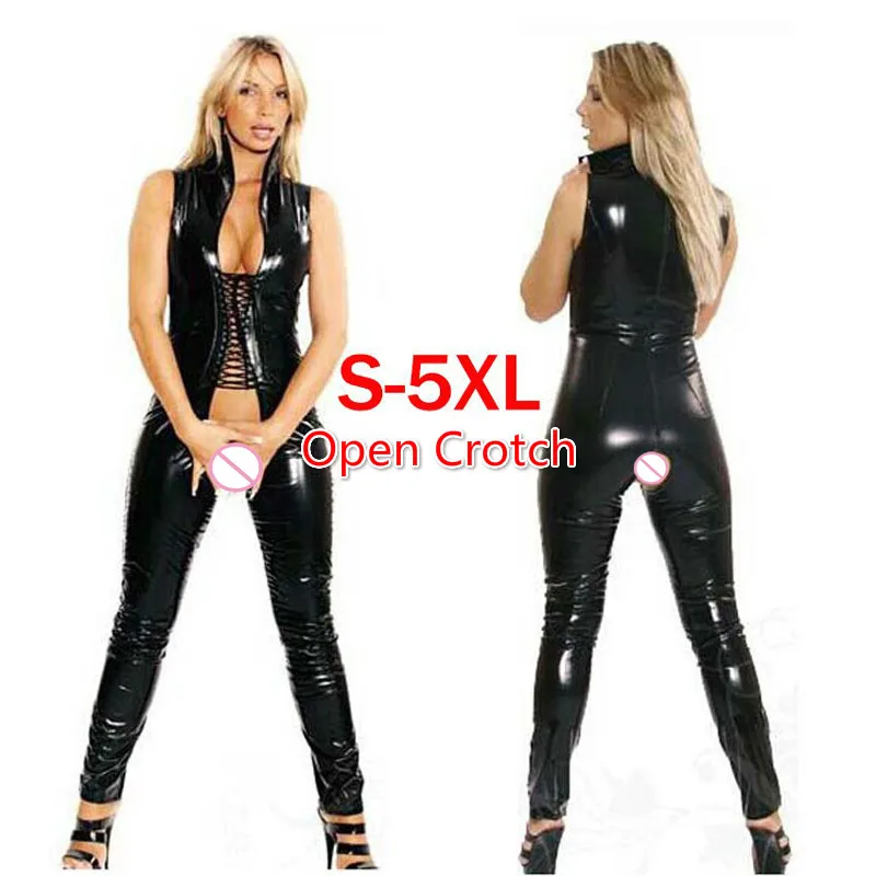 Женский костюм без рукавов из искусственной кожи черный рукавов|lingerie catsuit|catsuit