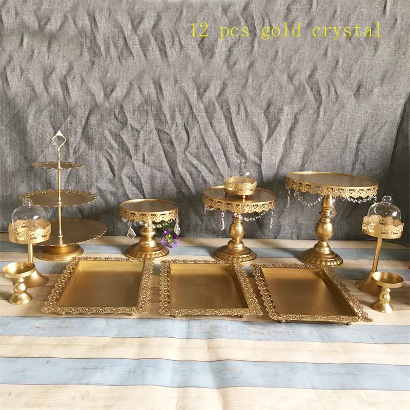 Набор из 12 предметов Золотая подставка для торта Свадебная кексов стеклянный