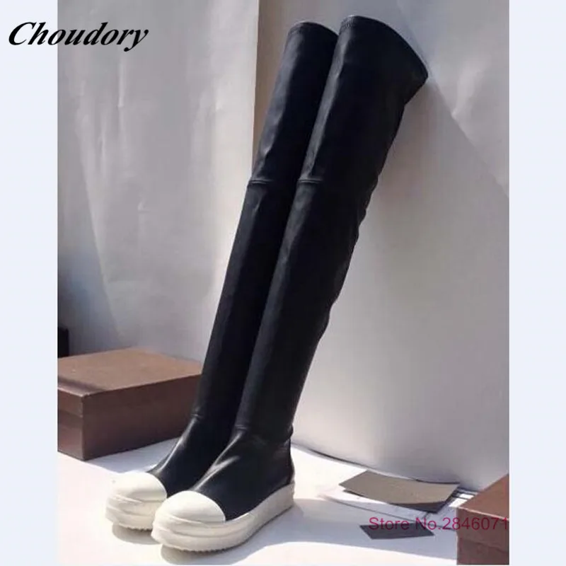 2017 Мода Женщины Над Коленом Сапоги Бедро Высокие Платформы плоские Длинные