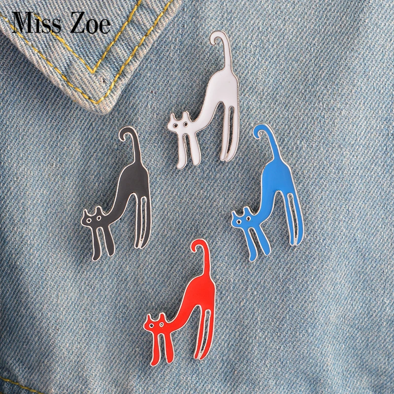 Эмалированные булавки с растягивающимся котенком черные белые красные синие