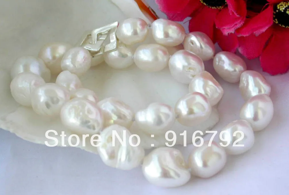 

Free shipping@@@@@ free shipping huge 17" 12-14mm white baroque freshwater pearl necklace 925silver Clasp