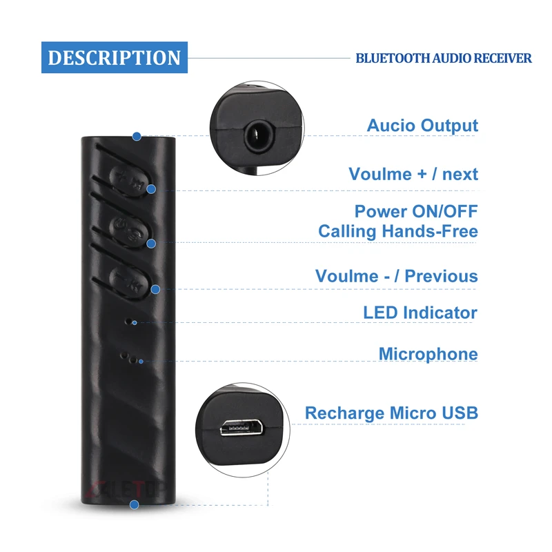 Bluetooth ресивер CALETOP беспроводной адаптер с разъемом 3 5 мм и микрофоном комплект