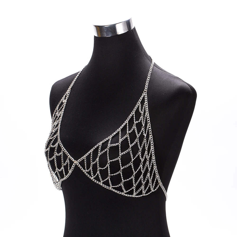 Соблазнительное бикини Chainmail топы бюстгальтер на бретельках нагрудная цепочка