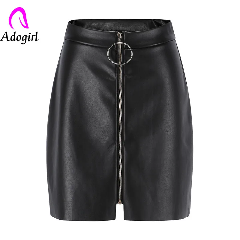 Черные короткие юбки Adogirl из искусственной кожи с молнией спереди лоскутное