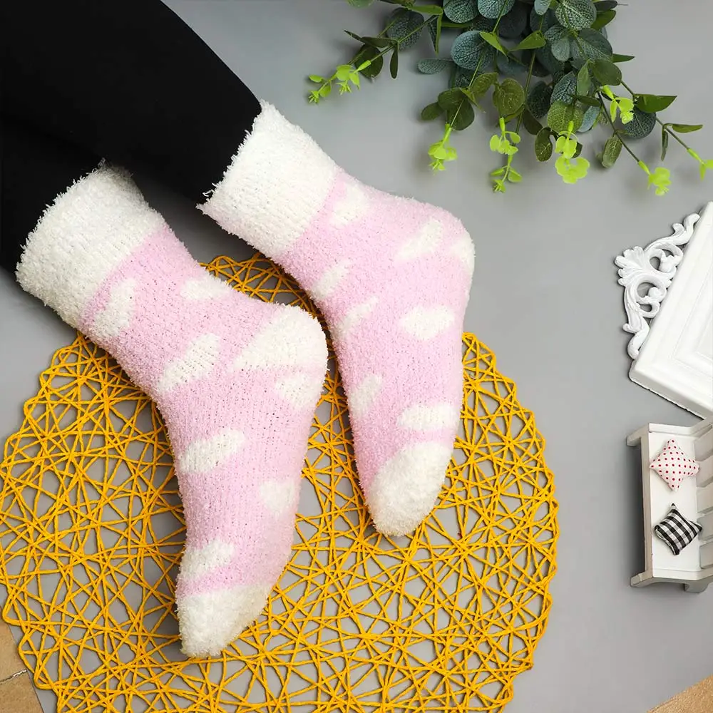 light purple Теплые носки; сезон осень-зима; милые плотные коралловые флисовые Носки для сна ярких цветов для девочек; calcetines color es - Цвет: light purple