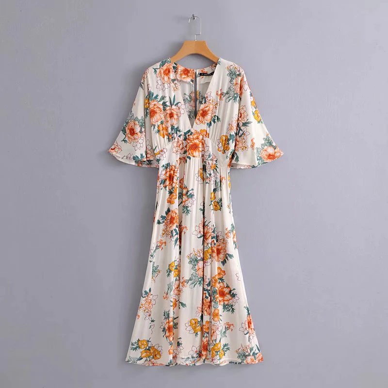 Женское платье с цветочным принтом Heydress повседневное хлопковое v-образным