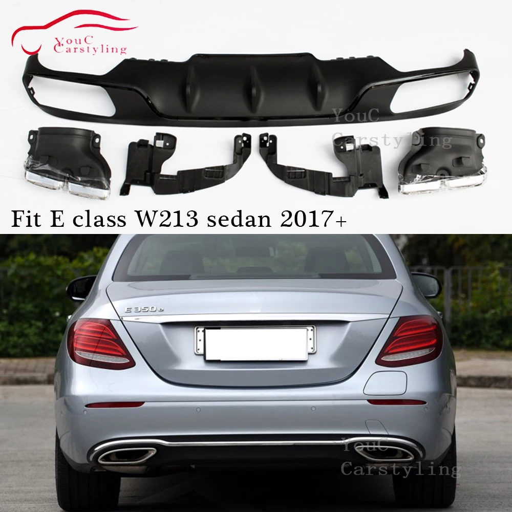 W213 E63 стиль задний бампер диффузор 4 выпускные выхлопные наконечники Замена